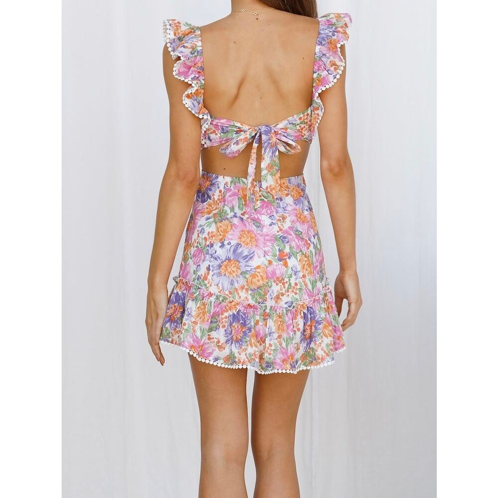 Hello Molly Floral Ruffle Mini Dress Backless Coquette Festival Boho Size 8 - Picture 3 of 16